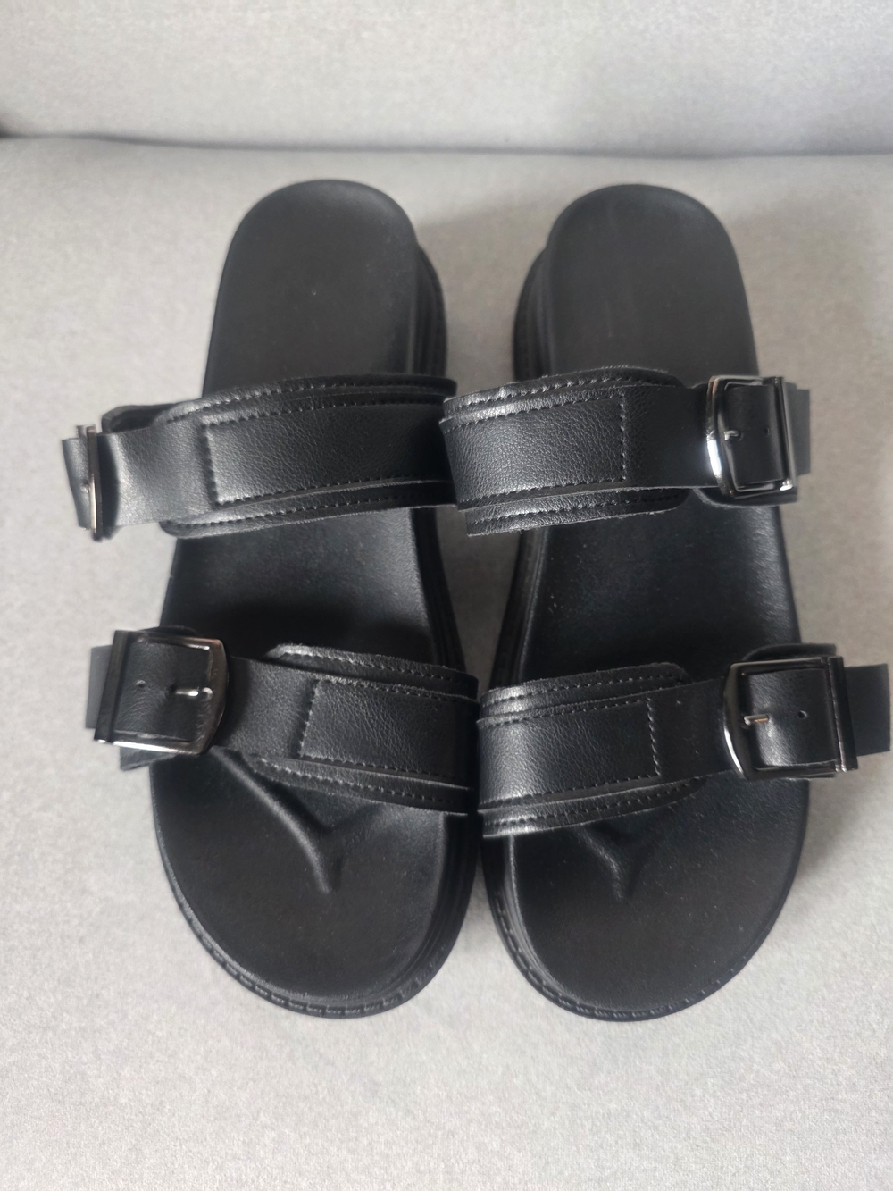 Black Double Strap Buckle Slide Sandals